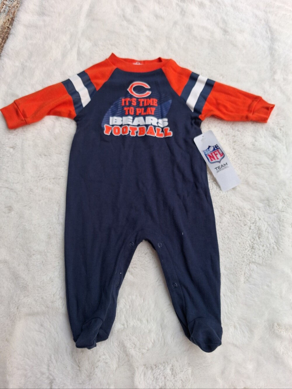 NFL Chicago Bears Navy with Orange Raglan Sleeve Footed One-Piece